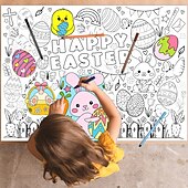 economico pittura, disegno e materiale artistico-tovaglia da colorare di pasqua, runner da tavolo da colorare con 12 pennelli attività del coniglietto di pasqua poster del coniglietto di pasqua striscione del coniglietto di pasqua per le bomboniere