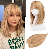 baratos Franjas-Topper de cabelo de 14 polegadas para mulheres com cabelos ralos, perucas toppers para cabelos ralos com franja, cobertura de base grande, topper de cabelo sintético, prendedores de cabelo, marrom