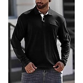 preiswerte Klassisches Poloshirt für Herren-Herren Poloshirt aus Baumwolle Golfhemd Arbeit Casual Kargen Langarm Basic Modern Glatt Taste Tasche Frühling &amp; Herbst Regular Fit Dunkelrot Wein Aprikose Dunkelgrau Wasserblau Schwarz Poloshirt aus