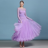 voordelige Ballroom danskleding-Ballroomdansen Kleding Strass Pure Kleur Dames Prestatie Opleiding Lange mouw Polyester