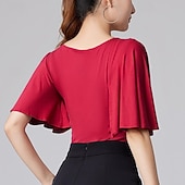 economico Top e Set-Balli latino-americani Balli da sala Superiore Con balze Colore Puro A fantasia Per donna Prestazioni Addestramento Manica corta Alto Capitale