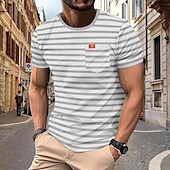 お買い得  メンズカジュアルTシャツ-男性用 Tシャツ 半袖シャツ ティートップ 半袖 クルーネック 春夏 ストライプ ファッション デザイナー ベーシック セクシー バケーション ストリート お出かけ ブラック ルビーレッド ネイビーブルー メンズトップTシャツ