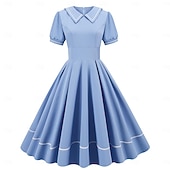 voordelige Jurken-Jaren '50 Retro vintage Middag Swing Jurk Flare Jurk Korte mouwen Wijd uitlopend Kostuum Dames Carnaval Valentijnsdag Casual Schoolfeest Retro themafeest Volwassenen Kleding Lente zomer