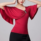 economico Top e Set-Balli latino-americani Balli da sala Superiore Con balze Colore Puro A fantasia Per donna Prestazioni Addestramento Manica corta Alto Capitale