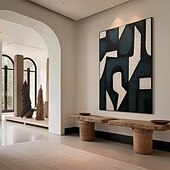 preiswerte Abstrakte Gemälde-Beiges Wabi-Sabi-Ölgemälde, handgefertigte Wandkunst, schwarzes beiges abstraktes Gemälde, großes schwarzes, minimalistisches Ölgemälde, Wandkunst, beige strukturiertes Leinwandgemälde, neutrale