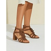 cheap Block Heels-Women&#039;s Brown Suede Tassel Ankle Strap Block Heel Sandals | Boho Chic Summer Footwear
