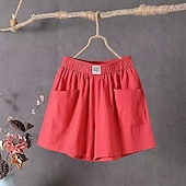abordables Shorts de lino y algodón-Mujer Pantalones cortos de lino y algodón Pantalón corto Casual / Diario Corto Plano Bolsillo Transpirabilidad Cómodo Rígido Noche Fin de semana Negro Blanco Rojo Verde Verano Ajuste regular