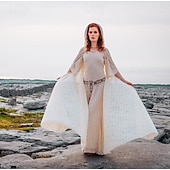 abordables Vestidos-Retro Antiguo Medieval Renacimiento Vestidos Capa Baile de Máscaras Vikingo forastero élfico Mujer Celta Vikingo Fantasía Mascarada Fiesta / Noche Adulto Vestido Capa