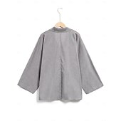 voordelige Overhemden-Dames Katoenen linnen overhemd Blouse Effen Basic Lange mouw V-hals Normale tops Werk Casual Knop Zak Zwart Wit Rood Khaki Grijs Zomer Lente