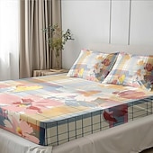 abordables Sábanas y funda de almohada-Juego de sábanas ajustables con patrón de primavera a rayas florales 100% algodón, sábanas sedosas y transpirables ultra suaves, sábanas con bolsillos profundos, tamaño queen king de 3 piezas