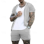 abordables camisa con botones para hombre-Hombre Camisa Conjunto de camisa Camisa de verano Camisa casual Camisa de playa Abotonar la camisa Negro Blanco Azul Real Gris Ligero Azul claro Manga Corta Plano Diseño Vacaciones Hawaiano Malla Ropa