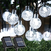 abordables Lumières de cordes solaires-Guirlande lumineuse solaire d&#039;extérieur, 10 m, 50 LED, guirlande lumineuse de Noël étanche avec 8 modes, design boule de cristal pour Noël, jardin, pelouse, porche, belvédère&amp;amp;décor de bistrot