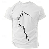 preiswerte Herren -Grafik -T -Shirt-Herren Kurzarm T-Shirt mit Katzen-Silhouette Grafik