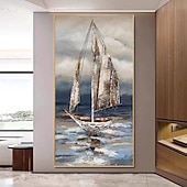 tanie Pejzaże-mintura ręcznie robione obrazy olejne z krajobrazem łodzi na płótnie dekoracje ścienne nowoczesne abstrakcyjne obrazy statków do wystroju domu walcowane, bezramowe, nierozciągnięte malarstwo