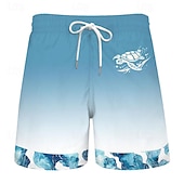 お買い得  オーシャンプリント-男性用 カメ スイムショーツ ボードショーツ スイミングトランクス ミディアムウエスト 旅行度假风 ハワイアン ホリデー バケーション 祝日 ビーチ ドローストリング メッシュ裏地付き 弾性ウエスト デザイナー 衣類