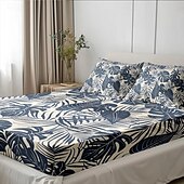 cheap Sheets &amp; Pillowcase-Leaves Spring Pattern Fitted Sheet Set 100% Cotton Ultra Soft Breathable Silky Bed Sheets Deep Pocket Bedding Sheets 3 Piece Queen King Size