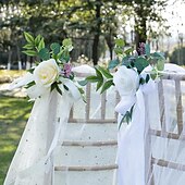 olcso Mr és Mrs Wedding-4 db esküvői folyosó virágdísz ceremóniához széktámla virág szett 4 rózsaszín esküvői folyosó pad virág dekoráció menyasszonyi zuhany műflóval