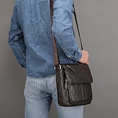 cheap Men&#039;s Bags-Men&#039;s Crossbody Bag Shoulder Bag Messenger Bag Cowhide Outdoor Travel Zipper Adjustable Large Capacity Durable Solid Color Dark Brown Black