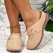 billiga Träskor och tofflor till damer-Dam Tofflor Bohem Plattformsandaler Höjdökande Skor Semester Strand Sommar Spänne Platå Rundtå Elegant bohemliv Semester Imitationsläder Loafers Brun Beige