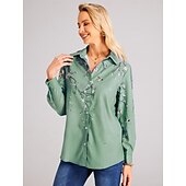 economico Top Floreali-Camicia da donna floreale stampa bottoni verde viola blu maniche lunghe casual vacanza elegante moda colletto primavera estate