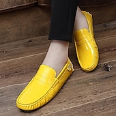 preiswerte Herrenpantoletten &amp; -slipper-Herren Loafer &amp; Slip On Mokkasin Penny Loafers Loafer fahren Wanderschuhe Geschäftlich Brautkleider schlicht Britischer Gentleman PU Rutschfest Halbschuhe Schwarz Weiß Gelb Herbst