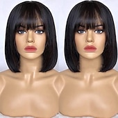 cheap Human Hair Capless Wigs-Human Hair Wig 8-30 inch  Straight Bang Wig Human Hair For Black Women  None Lace Front Wigs Machine Made Straight Wig Human Hair With Bang Natural Black
