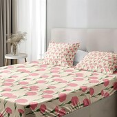 baratos Lençóis e fronhas-feliz dia das mães 100% algodão rosa primavera padrão conjunto de lençóis ultra macios e respiráveis lençóis de seda lençóis de cama com bolso profundo 3 peças queen king size