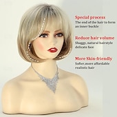 economico parrucca più vecchia-parrucche a caschetto corto biondo per donne bianche parrucca a caschetto corto biondo misto con frangia parrucche sintetiche a strati dall&#039;aspetto naturale con radici scure per donna parrucca da