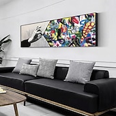 cheap POP Oil Paintings-Handmade Hand Painted Wall Art Behind the Curtain Kid graffiti art Banksy Wall Art Urban Style Canvas Decor Rolled Canvas No Frame Unstretched