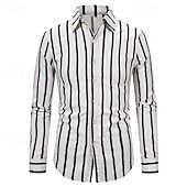 preiswerte Herrenhemd zum Knöpfen-Herren Hemd Sommerhemd Freizeithemd Strandhemd Knopfhemd Gestreifte Hemden Schwarz Weiß Langarm Gestreift Umlegekragen Urlaub Ferien Button-Down Bekleidung Polyester Mode Lässig Bequem