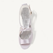 billige Prom-kvinners sateng peep-toe hæler med perle ankel stropp – elegante champagne bryllup sko for bruder og brudepiker