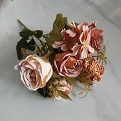 baratos Sr e Sra Casamento-Flor simulada 6 garfos fumaça e chuva rosa decoração de casa flor artificial rosa flor de seda estilo europeu esquema de cores mesa de jantar de hotel arranjo de flores