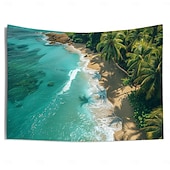 Недорогие Тапестри́ на океа́нском пляже-Пляжный остров, подвесной гобелен, настенное искусство, большой гобелен, фреска, декор, фотография, фон, одеяло, занавеска, украшение для дома, спальни, гостиной