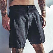 levne podnikání-Pánské Lněné šortky Letní šortky Plážové šortky Tlačítko Kapsy Bez vzoru Pohodlné Prodyšné Krátký Dovolená Plážové Směs len / bavlna Havajské Cikánský Černá Bílá