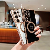 economico Cover Samsung-telefono Custodia Per Samsung Galaxy S24 S23 S22 S21 Ultra Plus S25 Ultra Per retro Supporta la ricarica wireless Resistente agli urti Con cuori TPU Placcatura