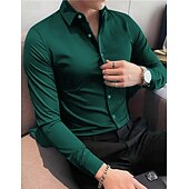 お買い得  メンズサテンシャツ-男性用 シャツ サテンシャツ カジュアルシャツ ボタンアップシャツ 平織り 日常 バケーション ブラック ホワイト ワイン ネイビーブルー 長袖 ラペル 春 &amp; 秋 衣類