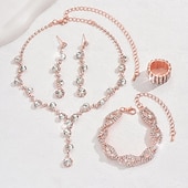 billige Smykkesett-Smykke Sett 5stk Strass Legering Ringer Øredobber Halskjeder Armbånd Dame Elegant Mote Luksus geometriske Geometrisk Form Smykkesett Til Bryllup jubileum Bryllupsgjest
