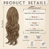 お買い得  ポニーテール-ショート巾着ポニーテールエクステンション、16インチの波状ポニーテールヘアエクステンション、ポニーテールヘアピースの合成クリップ、フェイクポニーテール、女性、女の子、デイリーハロウィン用。