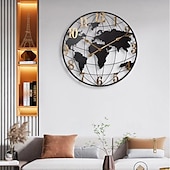 economico Decorazioni da parete-Grande orologio da parete mappa del mondo moderno muto semplice rotondo design in ferro soggiorno corridoio decorazione orologio elettronico 60 80 cm