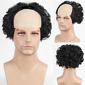 voordelige Feestpruiken-Korte Bruine Oude Mannen Pruik Fluffy Kale Hoofdpruik Synthetische Cosplay Pruiken Halloween Pruiken