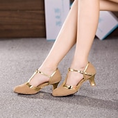 cheap Ballroom Shoes &amp; Modern Dance Shoes-Women&#039;s Modern Dance Shoes Indoor Ballroom Dance Square Dance Plus Size Heel Splicing Cuban Heel Pointed Toe Buckle Adults&#039; Black / Gold Blue Brown