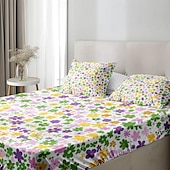 cheap Sheets &amp; Pillowcase-Floral Spring Fitted Sheet Set Ultra Soft Breathable 100% Cotton Silky Bed Sheets Deep Pocket Bedding Sheets 3 Piece Queen King Size