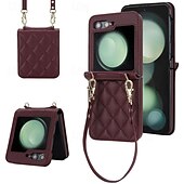 voordelige Samsung-hoesje-telefoon hoesje Voor Samsung Galaxy Z-flip 6 Z Flip 5 Z Flip 4 Z Flip 3 Achterkant met draagkoord met polsband Schokbestendig Retro TPU PU-nahka