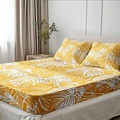 cheap Sheets &amp; Pillowcase-Leaves Spring Pattern Fitted Sheet Set 100% Cotton Ultra Soft Breathable Silky Bed Sheets Deep Pocket Bedding Sheets 3 Piece Queen King Size