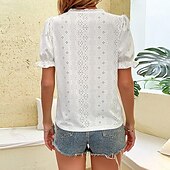 preiswerte Damen Arbeitsoberteile-Hemd Spitzenhemd Bluse Öse oben Damen Weiß Glatt Spitze Ausgeschnitten Strasse Täglich Modisch V Ausschnitt Regular Fit S