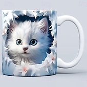billiga Muggar och koppar-3d kattungar hål i en väggmugg, 3d vit kattmugg 3d nyhet kattmuggar kattälskare kaffemugg kattklubbkopp vit keramisk mugg presenter för män kvinnor