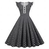 levne Šaty-Retro 50. léta Rockabilly Šaty Houpací šaty Flare šaty Puntíkované Dámské předvečer Všech svatých Plesová maškaráda Na den loučení se svobodou nevěsty Dospělí Šaty Šaty pro návrat domů