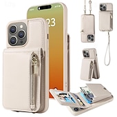 Недорогие Чехлы для iPhone-телефон Кейс для Назначение айфон 16 iPhone 15 Pro Max iPhone 14 13 12 11 Pro Max X XR XS 8 7 Plus Кошелек для карт Молния с ремешком с ремешком на запястье Ретро ТПУ Кожа PU