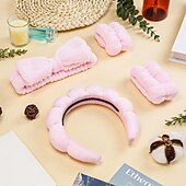 cheap Hair Styling Accessories-Spa Headband for Washing Face, Skincare Headbands and Wrist bands Set, Terry Cloth Makeup Headband, Puffy Anti-Slip Face Wash Headbands for Women for Facial Cleaning, Makeup