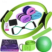 billige Antistress-leketøy-yoga fitness elleve deler sett med bånd lateks silke hip ring lateks elastisk ring yoga ball stretching band pilates